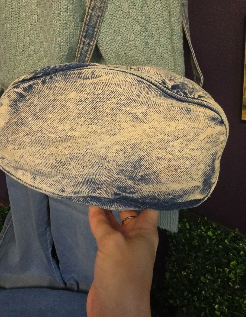 Handmade Acid Washed Denim Crossbody Bag With Doubble Front Pockets